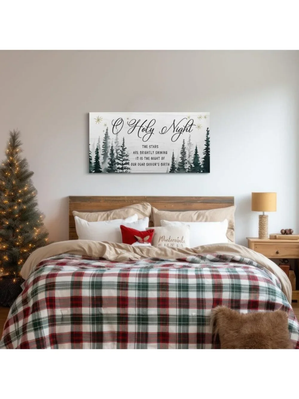 Rustic O Holy Night Wall Art - Large 40x20 Christmas Canvas Decor, Jesus Sign